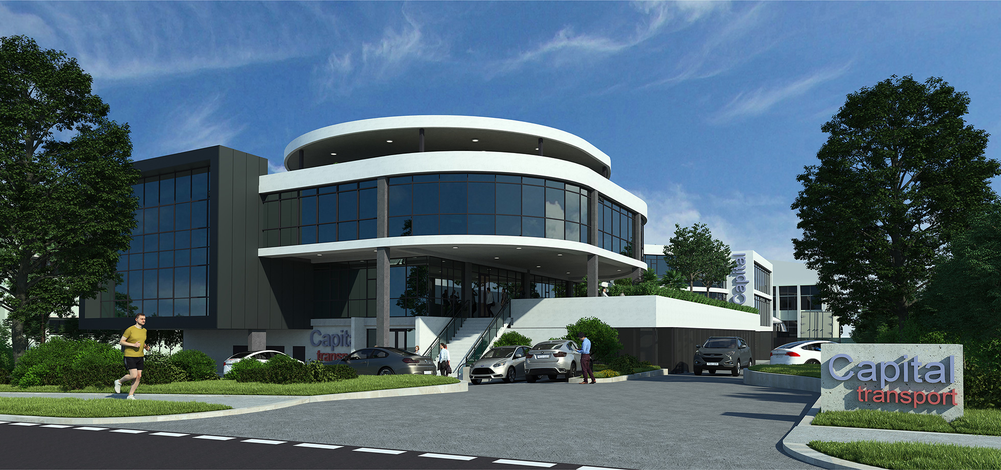 street frontage of office design for a large national transportation company